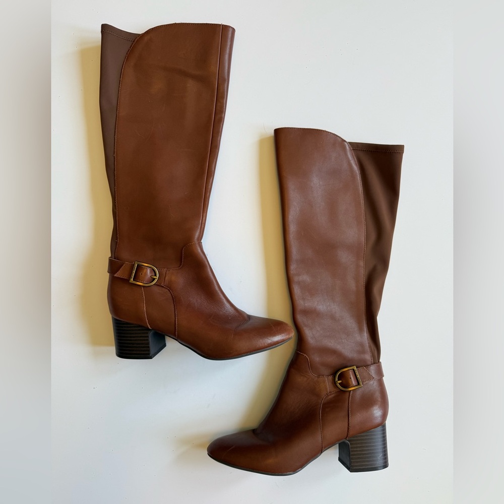 Anne Klein Honesty Brown Leather Heeled Boots - Sz 7.5 - Picture 5 of 15